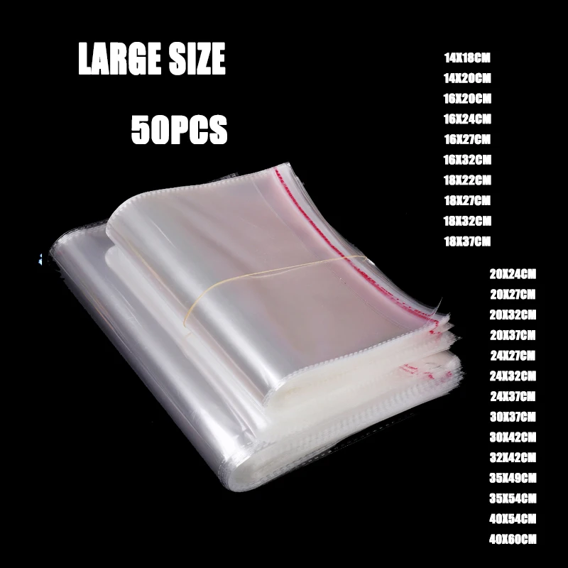 

50 шт., прозрачные пластиковые пакеты для одежды и шарфов