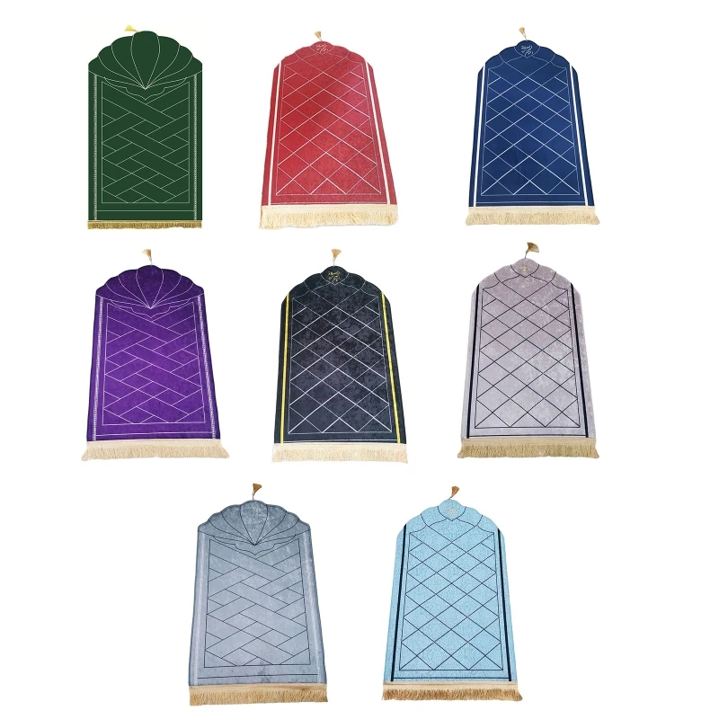 

Arch Shape Flannel Muslim Prayer Rug Thickened Islamic Praying Mat with Tassel Cross Plaid Print Non-Slip Worship Carpet