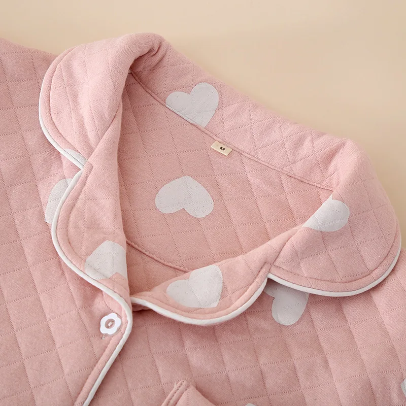 New Autumn Winter Pajamas Set Air Cotton Clip Women Nightwear Warm Home Suit Casual Long Sleeve Pant Female Love Print Sleepwear
