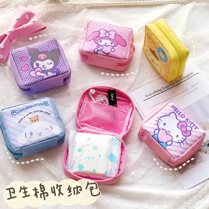 

Kawaii Cartoon Sanrios Women Portable Sanitary Tampon Storage Bag Travel Makeup Storage Bag PU Coin Purse Sundries Storage Bag