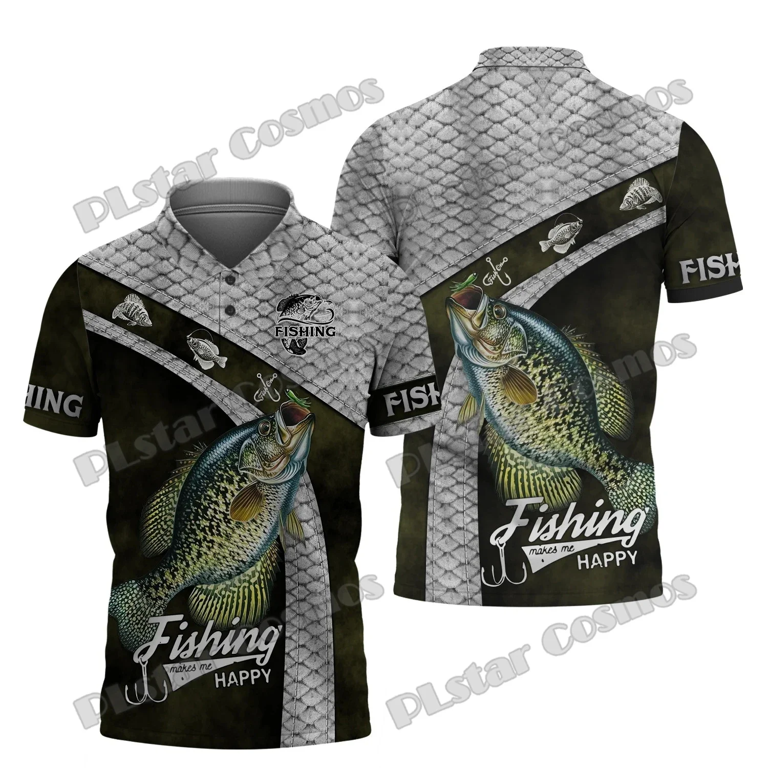 Фото PLstar Cosmos Bass/Crappie/Marlin Fishing Pattern Модные мужские рубашки поло с 3D принтом Летняя повседневная рубашка с короткими рукавами PLP21 №4