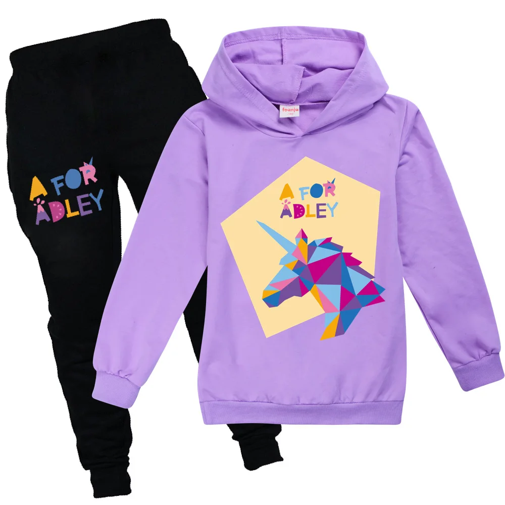 

A for Adley Kids Spring Autumn Hoodie Sweater+Trousers 2pcs Suit Cartoon Clothes Baby Girls Clothing Sets Boys Sportsuits 2-16Y