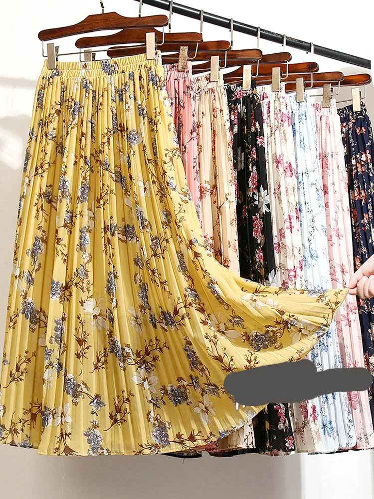 

Women 2022 Spring Summer Elegant Skirts Female Vintage High Waist Streetwear Faldas Mujer Floral Print Casual A-line Skirt L61