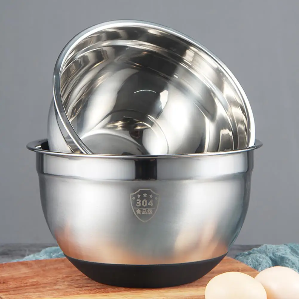 

304 Stainless Steel Mixing Bowls Thickened Silicone Bottom Egg Beater Bowl Baking Tool For Cooking Baking