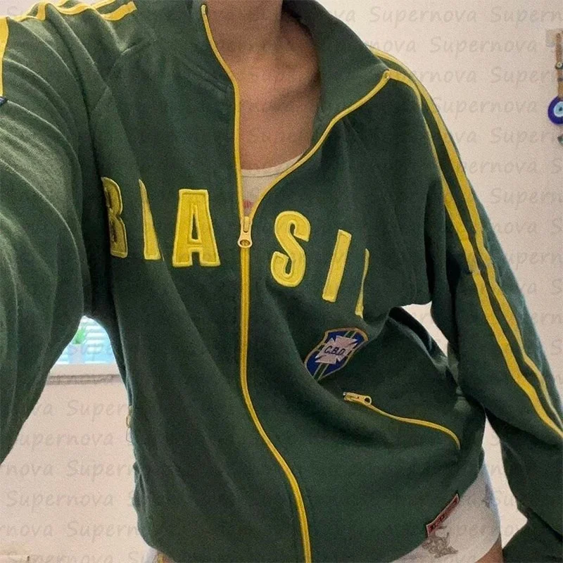 

Aestheticism commuting letter pattern embroidery zipper sports high street shirt Gothic sports garbage men's and women's tops