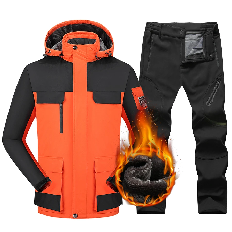 Men Ski Suit Winter Waterproof Snowboard Fleece Jacket Pants Male Outdoor Skiing Snowwear Breathable Thick Warm Snow Suit