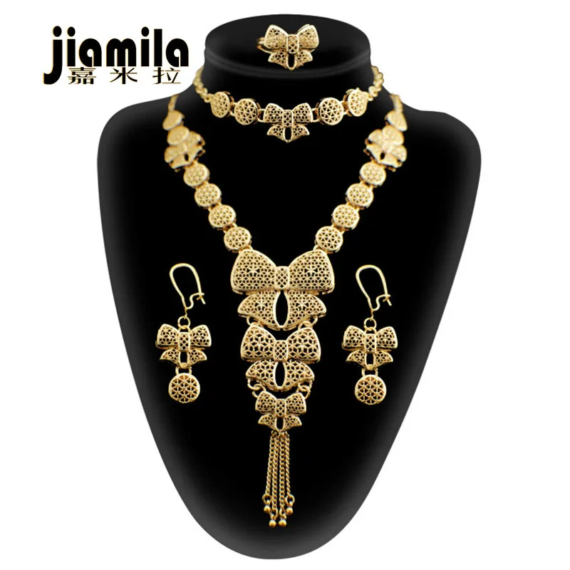 

JIAMILA Saudi Arabia Necklace Bracelet ring earrings Dubai 24k Gold Plated Jewelry Sets Ethiopian Nigeria Women Bridal Jewellery