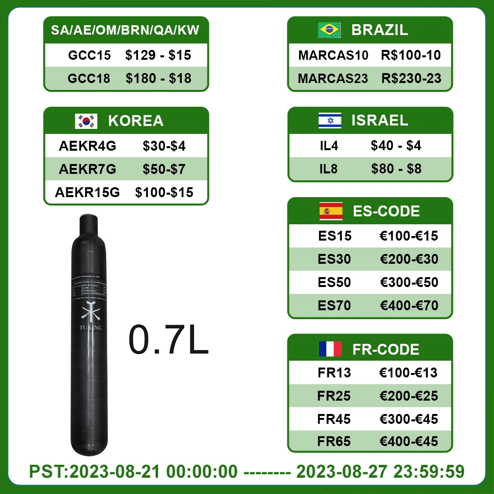 

30Mpa 300Bar 4500Psi 0.7L 700cc Carbon Fiber Cylinder HPA Tank High Pressure Bottle for FX Thread M18*1.5