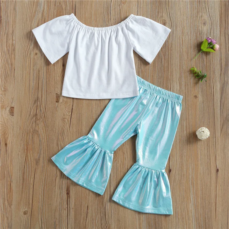 

Повседневный брючный костюм для девочек, Однотонная футболка с коротким рукавом и эластичные брюки-годе