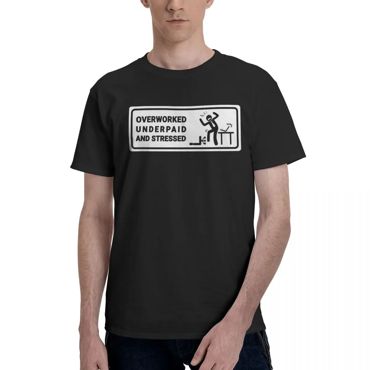 Мужская футболка Overworked Underpaid And Stressed Humor Офисная работа Саркастическая цитата