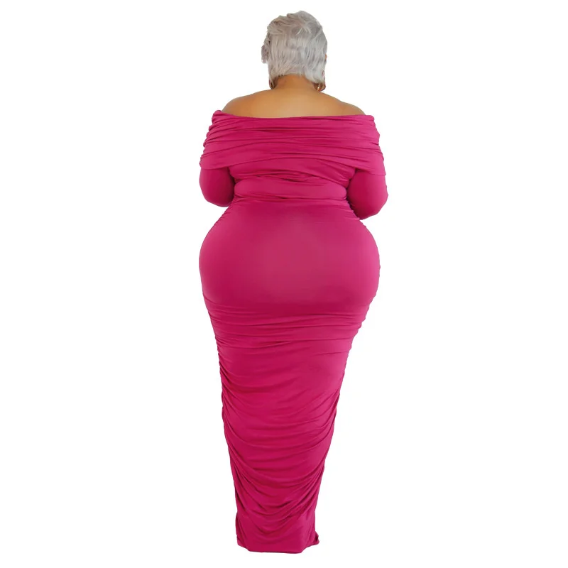 Plus Size Long Sleeve Dress Women Autumn Winter New Style Solid Color One-line Neck Fashion Sexy Large Fashion Women's Dress