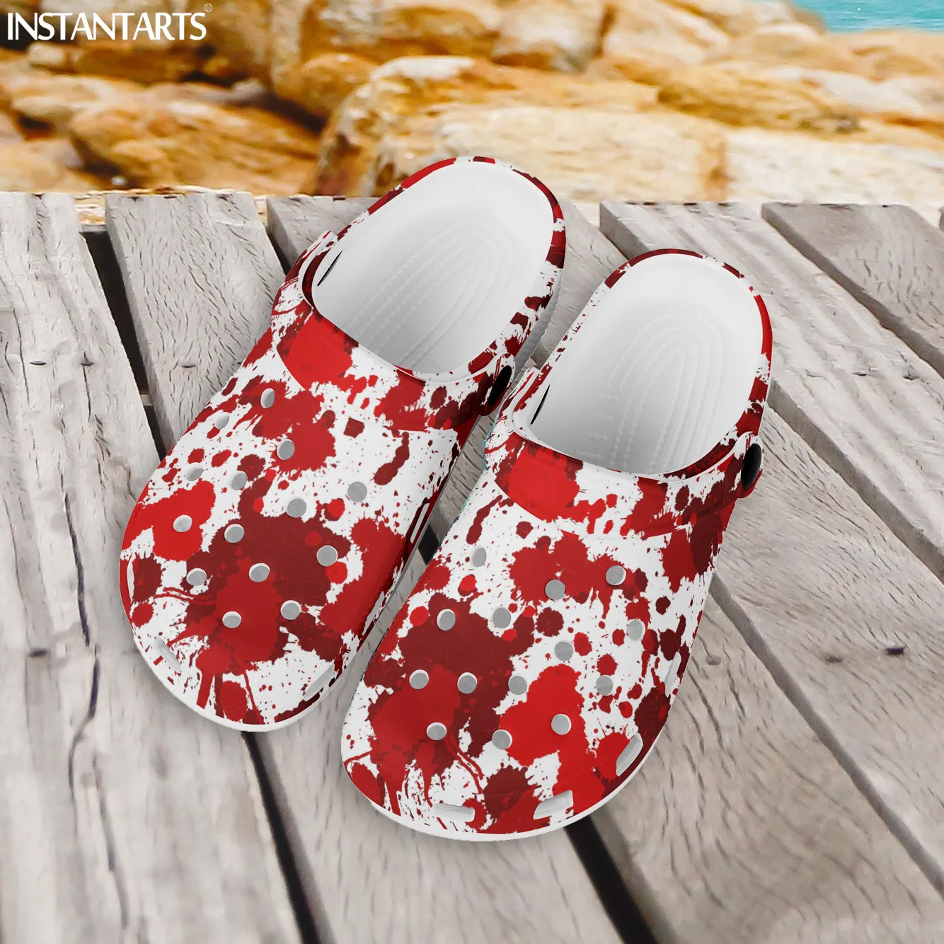 

Женские и мужские повседневные босоножки INSTANTARTS, ужасные сандалии с 3D принтом крови, удобные нескользящие босоножки для спорта на открытом воздухе