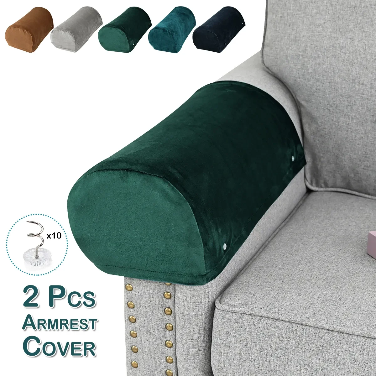 

Solid Colour Pile Velvet Sofa Armrest Cover Adjustable Winter Couch Arm Slipcovers For Living Room Decor