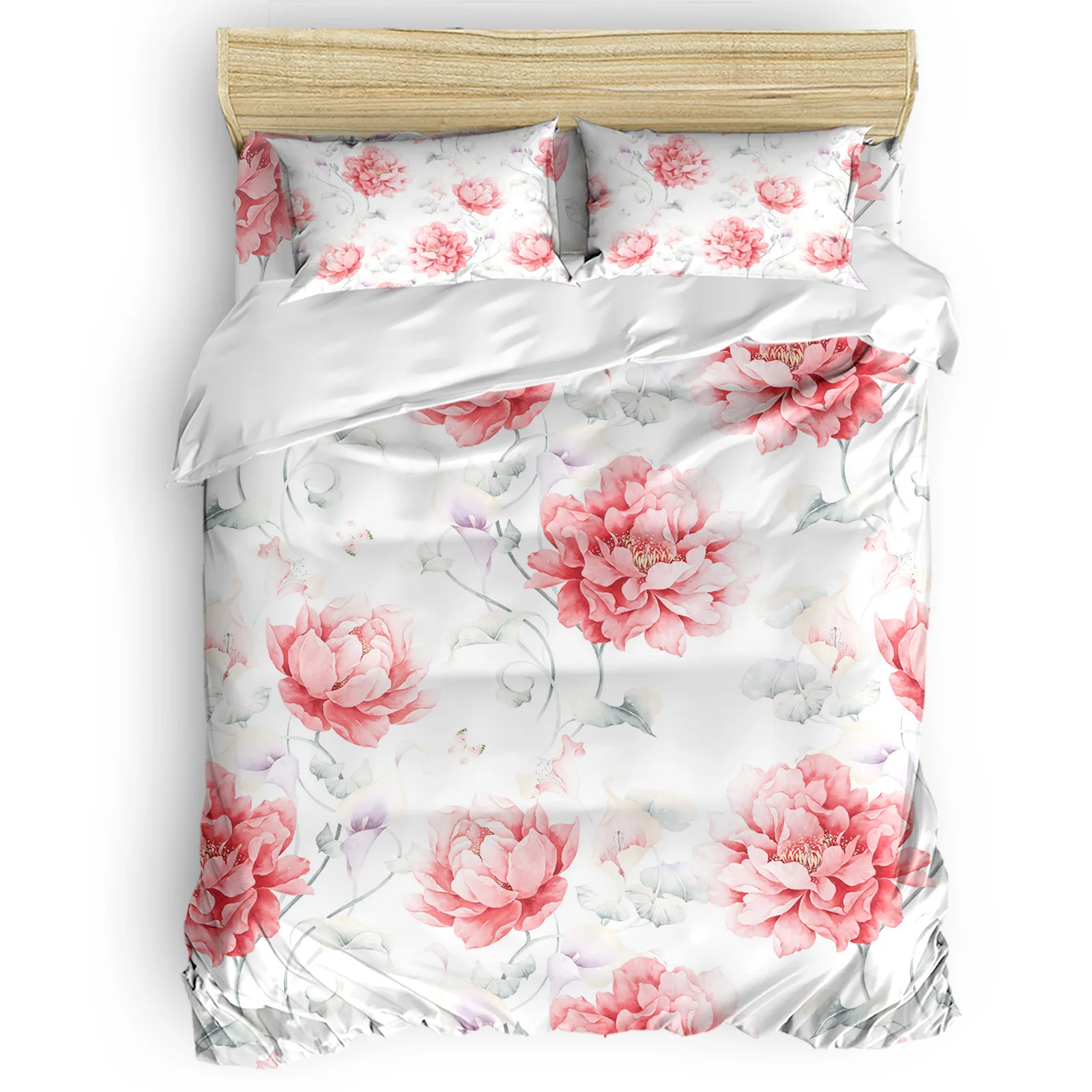 

Pink Watercolor Flowers Comfortable Household Goods Bedroom Bed Luxury Duvet Cover 2/3/4 Pieces