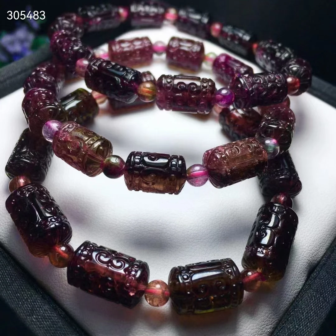 

Женский браслет с прозрачными бусинами, резной браслет 8*12 мм, растягивающийся браслет из редкого Красного арбуза и турмалина AAAAAAA