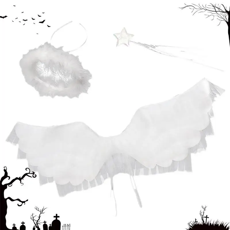

Angel Wings Adult Kids Angle Costume Accessories Set Angel White Wings For Dress Up Fancy Cosplay Party For Girls