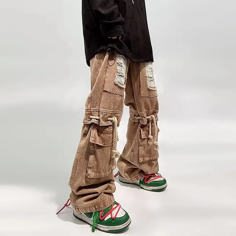 Винтажные прямые джинсы с широкими штанинами свободные в стиле хип-хоп уличная