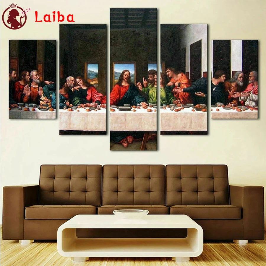 

Diamond Embroidery religion last supper of jesus Diamond Painting Full Square round drill Mosaic Cross Stitch Wall Art 5pcs