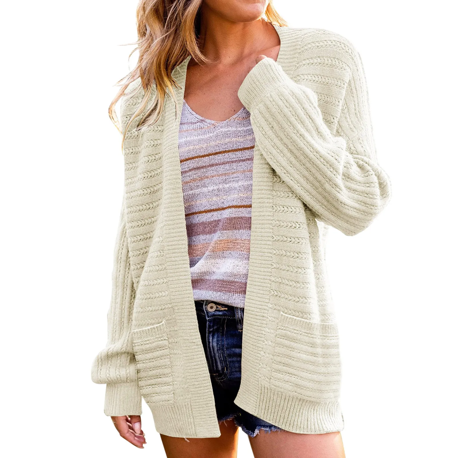 

Женское шерстяное пончо, повседневный Свободный вязаный пуловер с длинным рукавом и открытой передней частью, кардиган, Женский тяжелый св...