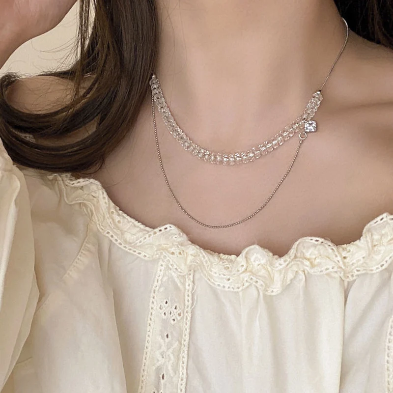 

Crystal Beaded Spliced Women Necklace Luxury Fashion Rhinestones Multi-layer All-match Sweet Clavicle Chain Jewelry Party Daily