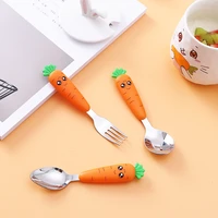 baby gadgets tableware children utensil stainless steel toddler dinnerware cutlery cute cartoon carrot baby fork and spoon set