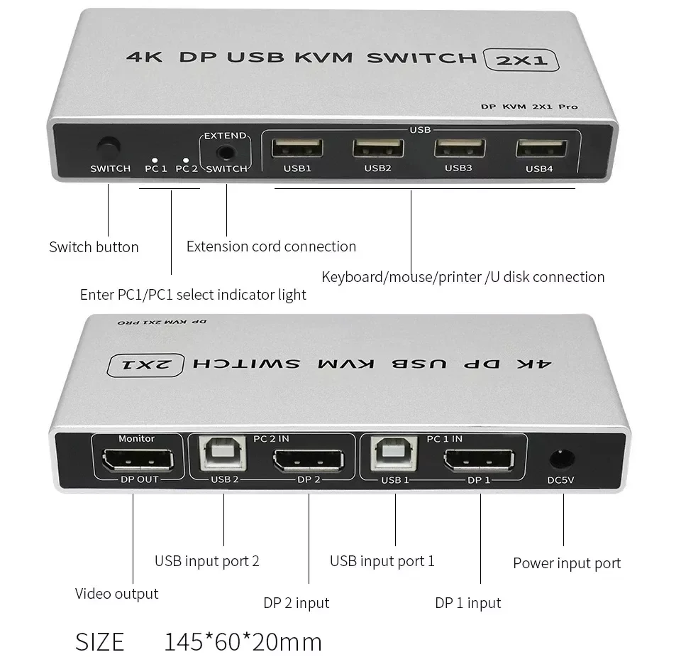 

KVM-консоль с двумя портами дисплея, 2 порта, 8K, 60 Гц, USB и DP-консоль, 4K, 144 Гц, 2 в 1 выход, порт дисплея, USB KVM, Share, клавиатура, мышь