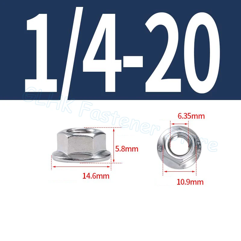 

Шестигранные фланцевые гайки GooBetter UNC 1/4"-20 5/16"-18 3/8"-16 1/2"-13 нержавеющая сталь