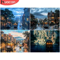 huacan diamond painting street embroidery complete kit house mosaic needlework landscape creative hobbies home decor