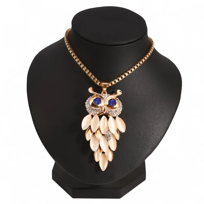 Изысканное длинное ожерелье со стразами опалом кристаллом подвеской в виде совы