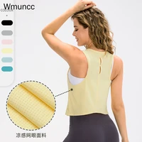 wmuncc women yoga vest fitness sleeveless nylon spandex breathable quick dry sports blouse workout gym cropped tops solid