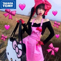 takara tomy spring and summer new woman cute sweet hello kitty bow pink strap skirt girl pure cotton cool slim pleated skirt