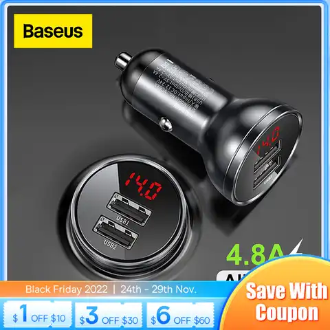 Baseus 24 Вт USB Автомобильное зарядное устройство двойное USB зарядное устройство со светодиодным дисплеем Универсальный мобильный телефон заря...
