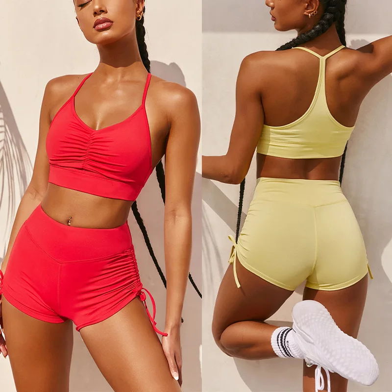 

2022 Summer Women's Sexy Tight Shorts Set Sports Strap Vest