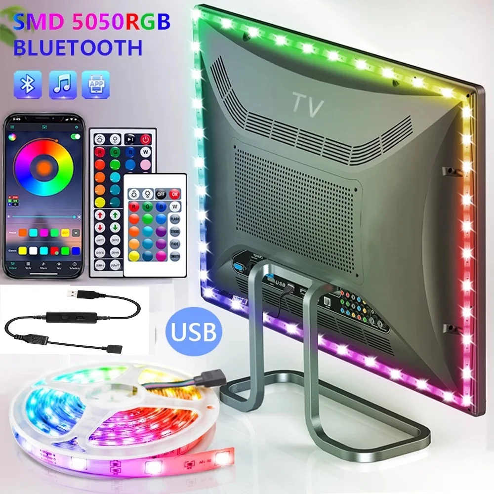 USB RGB LED Television Strip Lights Flexible Lamp Bluetooth 