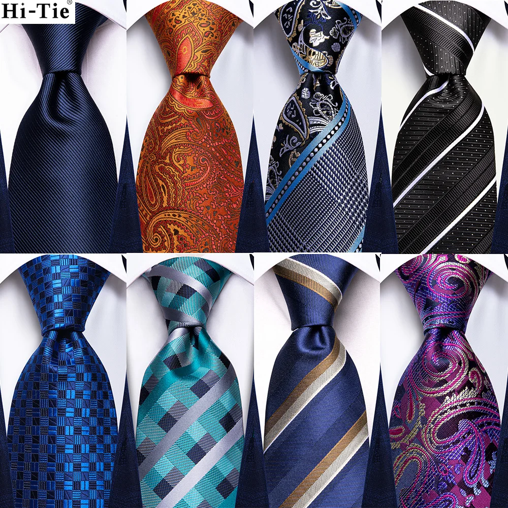 

Hi-Tie Designer Elegant Mens Ties Gentlemen Orange Paisley Luxury Brand Ties For Men 2023 New Business Necktie Handky Cufflinks