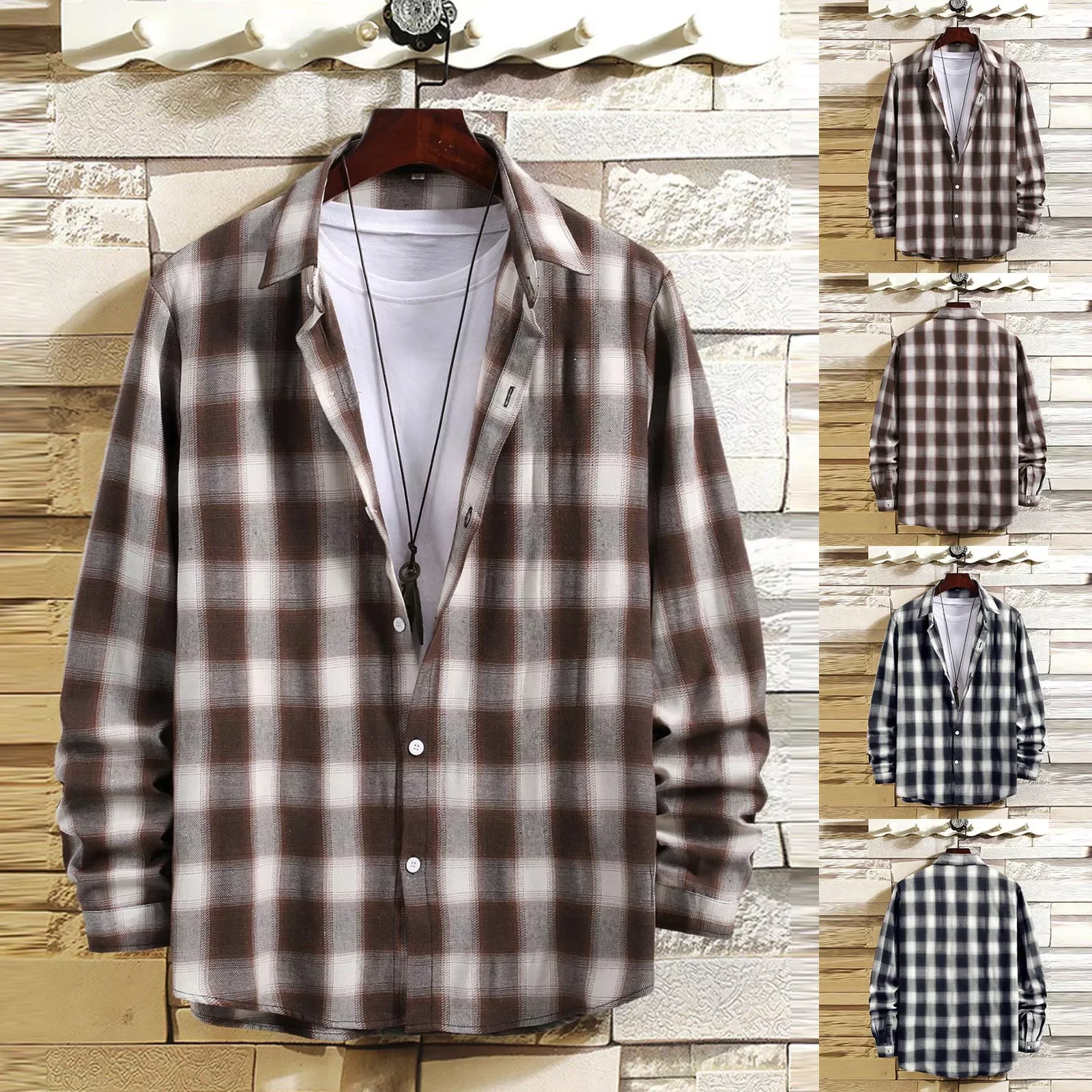 

NEW IN 2021 Men Plaid Shirt Fashion Long Sleeve Top Korean Harajuku Checkered Male Shirt Loose Lapel Printed-button Clothing