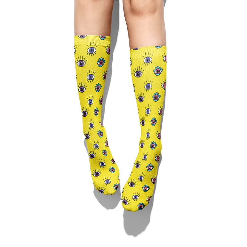 New 3D Printed Women Cotton Long Socks Cute Eyes Characters Novelty Middle Tube Socks Harajuku Fashion Happy Gift Unisex Socks