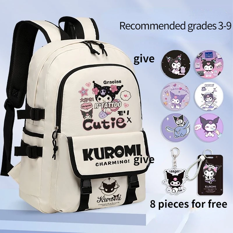 

Sanrio Kuromi Kawaii Schoolbag, Girls' Large Capacity Cartoon Backpack, Light Shoulder Bag for Junior High School Students