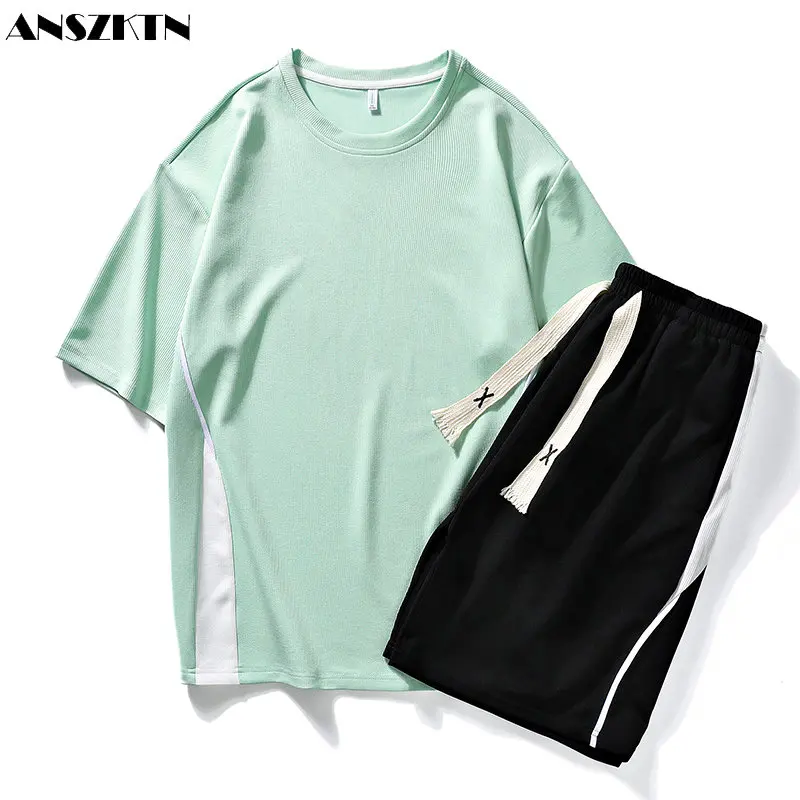 

ANSZKTN Men's summer T-shirt loose shorts a sports casual short sleeve suit