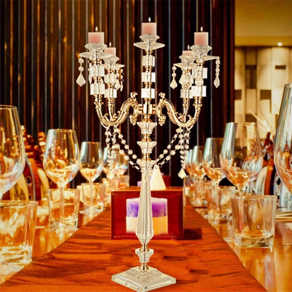 

2PCS Acrylic Candle Holders Candelabras Crystal Pendants 77 CM/30" Height Marriage Candlestick Wedding Centerpieces Home Decor