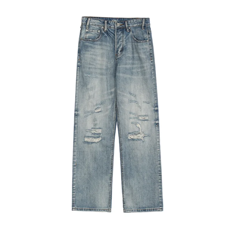 Men's Jeans High Street Retro Hip Hop Straight Loose Ripped Jeans Trend Korean Version Y2K Men's Pants Ins Hot Sale Baggy Jeans