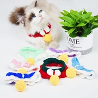 new cute hand woven bow cat collar with bell milk cotton knitted dog collar cat necklace puppy accessories bunny kitten collar