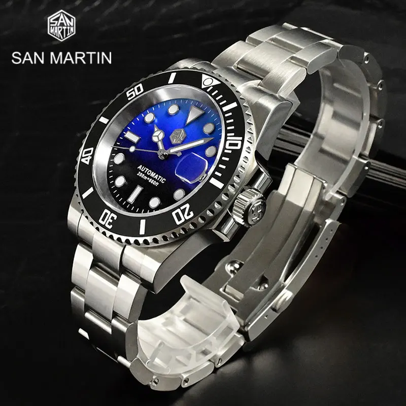

San Martin MOP Luxury Sports Diving Watch NH35A Mechanical Automatic Wrist watch Sapphire Glass 200M Waterproof Men Watches BGW9