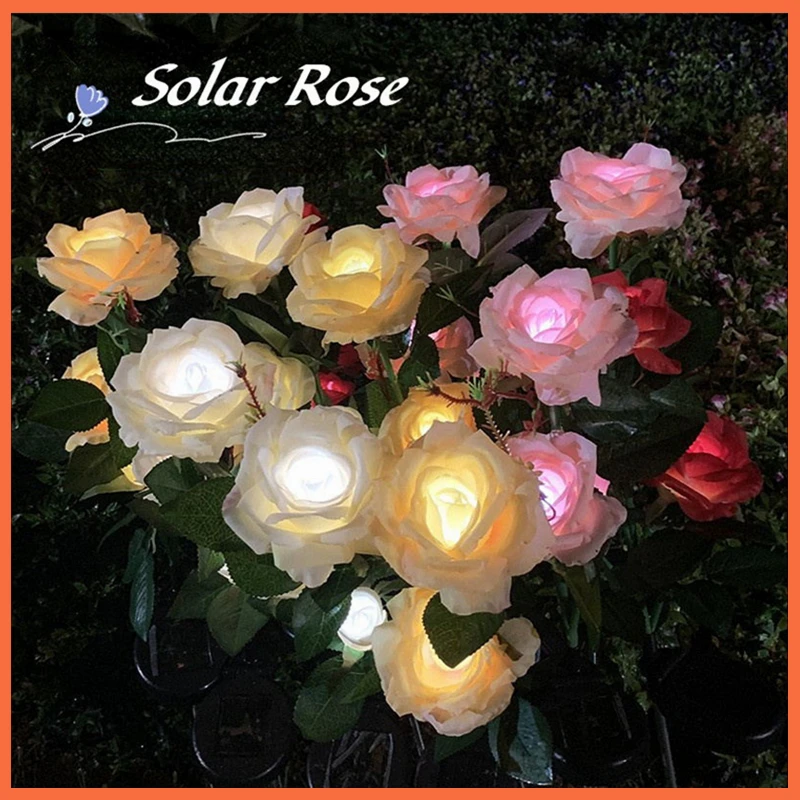 

4Pcs Simulation Rose Lights Solar Auto On/off Outdoor Garden Light Waterproof Lawn Lights Flower Decoration for Wedding