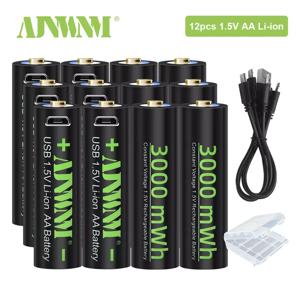 

NEW AJNWNM AA Rechargeable Battery 3000mWh USB 1.5v AA Li-ion Battery with USB Cable