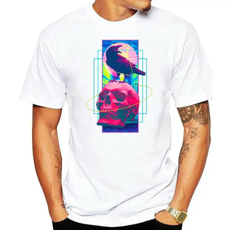 

Vaporwave Skull Crow - Halloween Retro Aesthetic Art Premium Black T-Shirt M- Free Style Tee Shirt