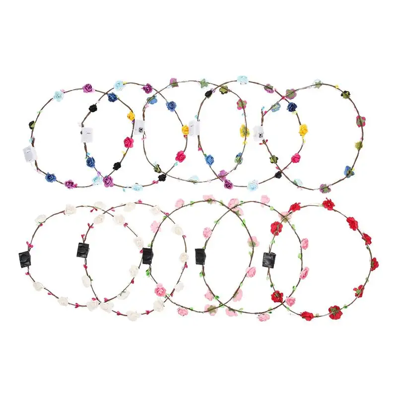 

10Pcs LED Flower Crown Headband Luminous Flower Hairband Flower Wreath Headbands