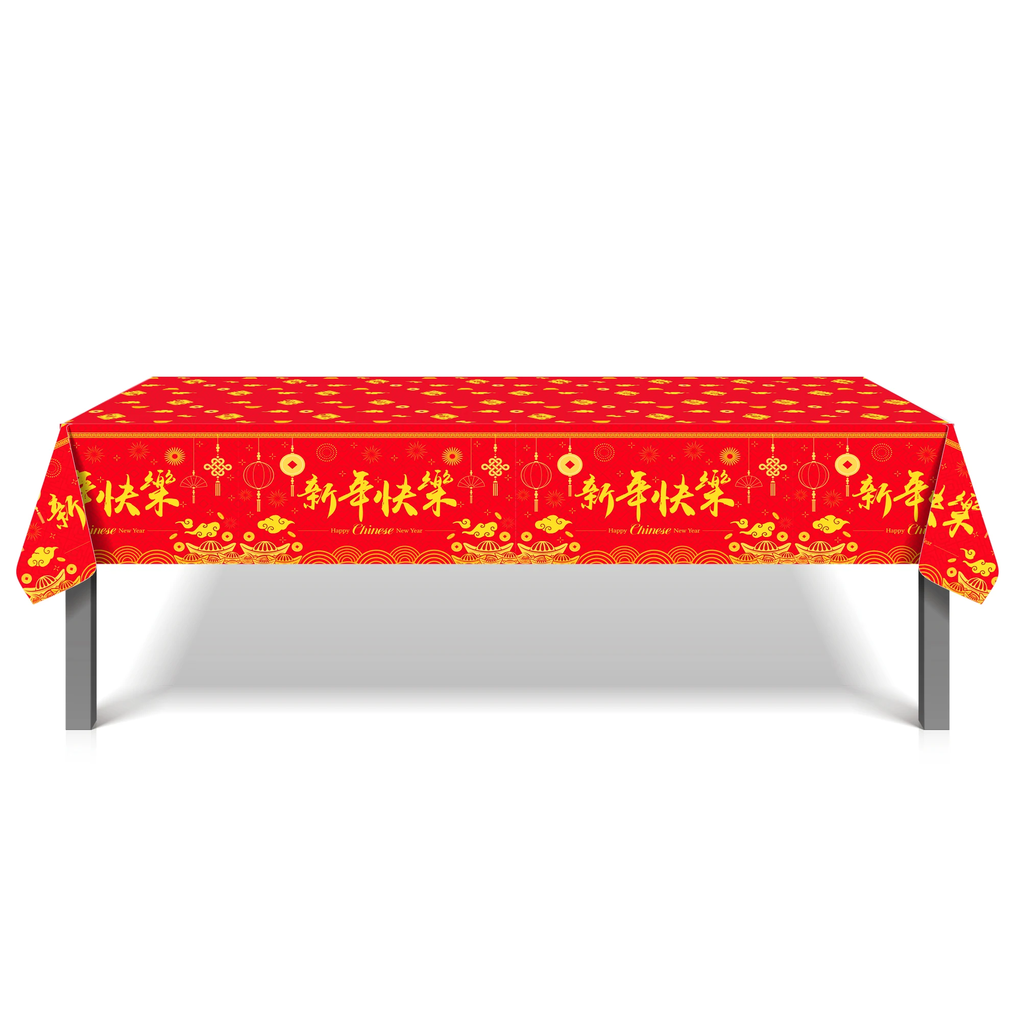 

130x220 см с надписью "Happy Chinese New Year вечерние", одноразовый чехол для стола, красный дракон, праздник весны, вечерние, коврик для кемпинга, скатерть, Декор