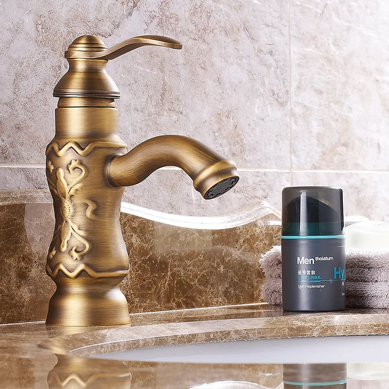 European Style Carved Washbasin Faucet Refined Copper Hot And Cold Water Mixing Tap Kitchen sink Ancient Basin Faucets