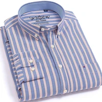 mens oxford shirts 100 cotton long sleeve business dress shirts blue white casual fashion striped plaid top soft comfortable
